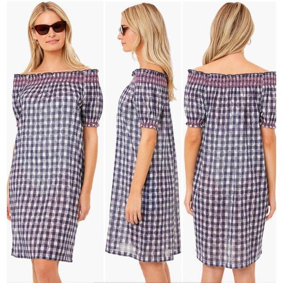 Tuckernuck Tnuck Beach Embroidered Bleu Check Toulon Coverup NWT Small S - Picture 1 of 7